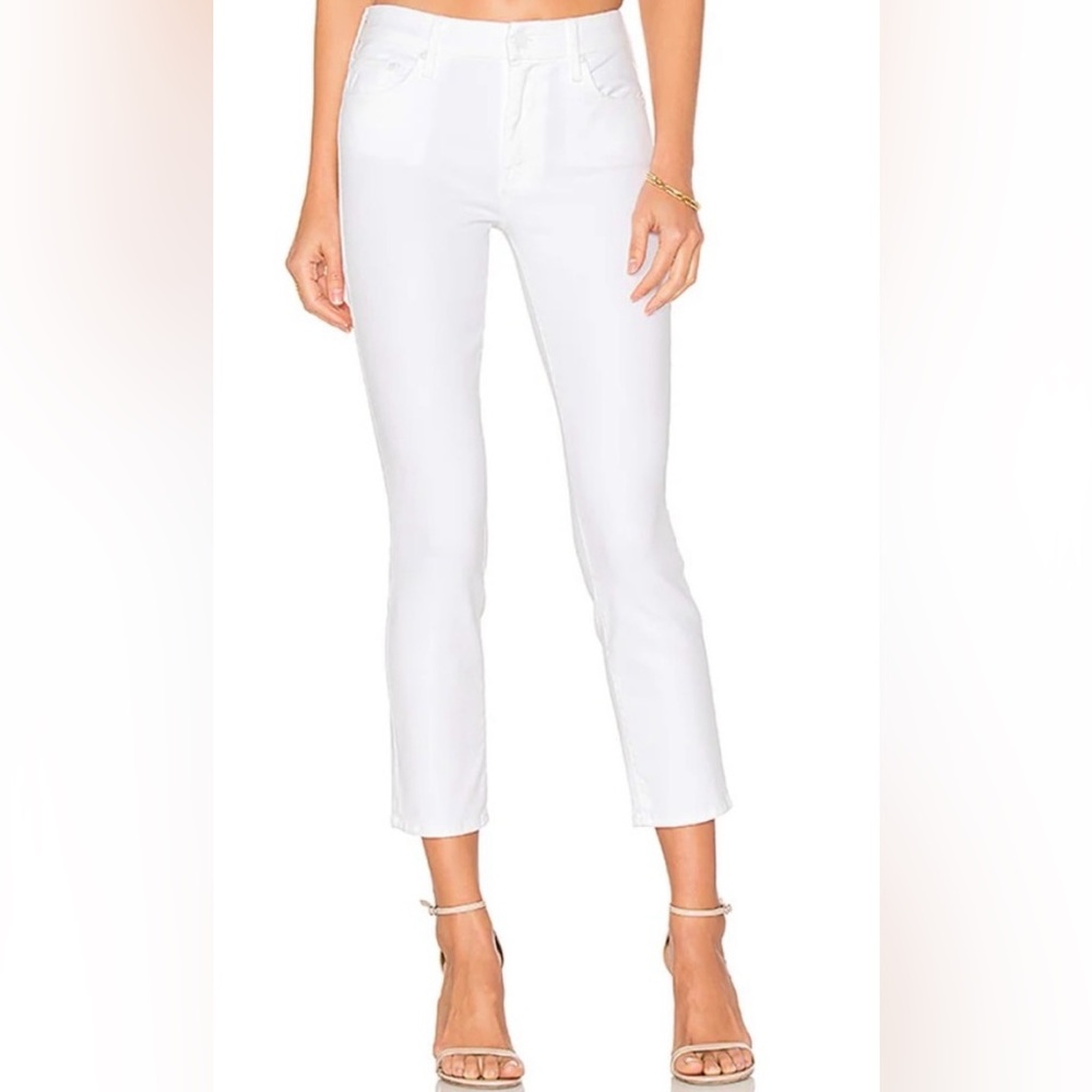 MOTHER The Looker Crop White Straight Leg Ankle Crop Jeans Glass Slipper White - Picture 3 of 15